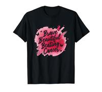 Brave Beautiful Beating Cancer Inspirational Pink Ribbon T-Shirt, Men, Black, L