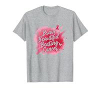 Brave Beautiful Beating Cancer Inspirational Pink Ribbon T-Shirt, Men, Heather Grey, XXL