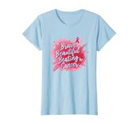 Brave Beautiful Beating Cancer Inspirational Pink Ribbon T-Shirt, Women, Baby Blue, 3XL
