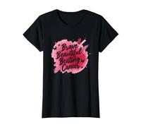 Brave Beautiful Beating Cancer Inspirational Pink Ribbon T-Shirt, Women, Black, 3XL