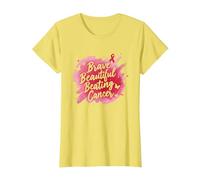 Brave Beautiful Beating Cancer Inspirational Pink Ribbon T-Shirt, Women, Lemon, L