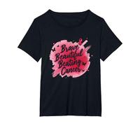 Brave Beautiful Beating Cancer Inspirational Pink Ribbon T-Shirt, Women's Plus, Black, 2X