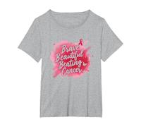 Brave Beautiful Beating Cancer Inspirational Pink Ribbon T-Shirt, Women's Plus, Heather Grey, 5X