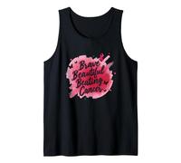 Brave Beautiful Beating Cancer Inspirational Pink Ribbon Tank Top, Men, Black, L