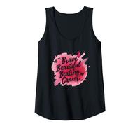 Brave Beautiful Beating Cancer Inspirational Pink Ribbon Tank Top, Women, Black, M