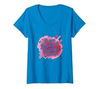 Brave Beautiful Beating Cancer Inspirational Pink Ribbon V-Neck T-Shirt, Women, Sapphire, L