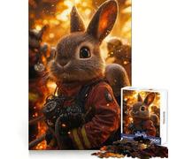 Brave Bunny Firefighter Jigsaw Puzzles 1000 Pieces Clear Thinking Calm Downtime Precise Edges Chic Xmas Gift (38x52cm)