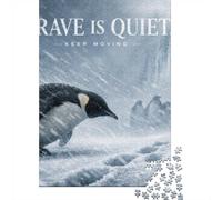 Brave is Quiet. Keep Moving. Penguins in Snow Jigsaw Puzzle, 1000 Piece