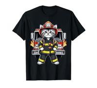 Brave Kitten Firefighter Cute Heroic Cat Adorable Firetruck Value Graphic T-Shirt
