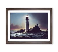 Brave Lighthouse Seascape H1022 Framed Print for Living Room Bedroom Home Office Décor, Wall Art Picture Ready to Hang, Walnut A3 Frame (46 x 34 cm)