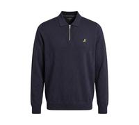 Brave Long Sleeve Knitted Coterel Quarter Zip Polo Top-Navy-XX-Large