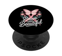 Brave Looks Beautiful Breast Cancer Awareness Butterfly PopSockets Adhesive PopGrip