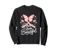 Brave Looks Beautiful Breast Cancer Awareness Butterfly Sweatshirt