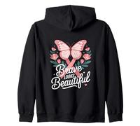 Brave Looks Beautiful Breast Cancer Awareness Butterfly Zip Hoodie