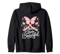 Brave Looks Beautiful Breast Cancer Awareness Butterfly Zip Hoodie