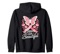 Brave Looks Beautiful Breast Cancer Awareness Pink Ribbon Zip Hoodie