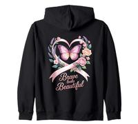 Brave Looks Beautiful Breast Cancer Awareness Ribbon Zip Hoodie