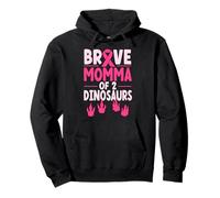 Brave Momma Of 2 Dinosaurs Breast Cancer Awareness Pullover Hoodie