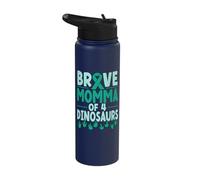 Brave Momma of 4 Dinosaurs Cervical Ovarian Cancer Awareness Stainless Steel Insulated Water Bottle