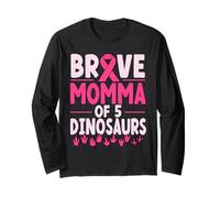 Brave Momma of 5 Dinosaurs Breast Cancer Awareness Long Sleeve T-Shirt