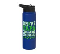 Brave Papa of 4 Dinosaurs Liver Cancer Awareness Stainless Steel Insulated Water Bottle