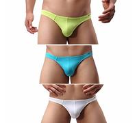 BRAVE PERSON 43 Soft and Smooth Sexy Thong Opaque Men's T-Back Elastic G-String, White & Yellow & Sky Blue, Medium