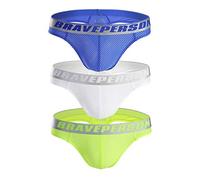 BRAVE PERSON Men's Sexy G-string Jacquard Thong Underwear Swimwear B1153, Blue Yellow White, L