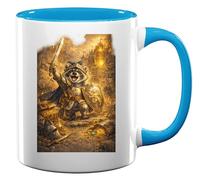 Brave Raccoon Knight in Battle Ceramic Tea Coffee Mug Light Blue