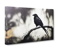 Brave Raven Bird Canvas Print | Gallery Wrapped 30mm Frame Wall Art | 30x20 inches | Ready to Hang | Contemporary Animals Picture | Living Room Bedroom Lounge Office
