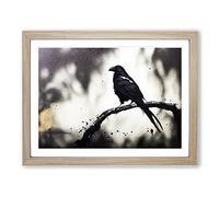 Brave Raven Bird Framed Print | A3 Oak Framed Wall Art | Ready to Hang | Modern Animal Picture | Living Room Bedroom Lounge Office