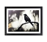 Brave Raven Bird Framed Print | A4 Black Framed Wall Art | Ready to Hang | Modern Animal Picture | Living Room Bedroom Lounge Office