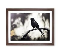 Brave Raven Bird Framed Print | A4 Walnut Framed Wall Art | Ready to Hang | Modern Animal Picture | Living Room Bedroom Lounge Office