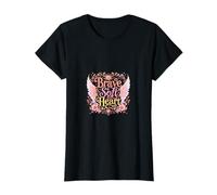 Brave Soft Heart Floral Wings Inspirational Design T-Shirt