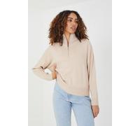 Brave Soul 1/2 Zip Knitted Jumper In Stone Stone XS