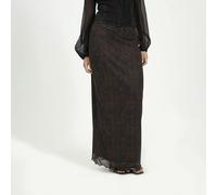 Brave Soul Women's Animal Print Mesh Maxi Skirt in Brown | Size: Large Brave Soul Brown L