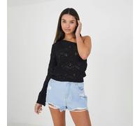 Brave Soul Asymmetric Off the Shoulder Jumper - Black - Black - XS