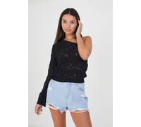 Brave Soul Asymmetric Off The Shoulder Jumper In Black Black XS