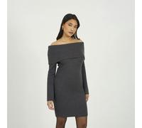 Brave Soul Bardot Ribbed Knit Mini Dress - Charcoal - S - Charcoal