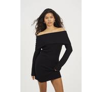 Brave Soul Bardot Ribbed Knit Mini Dress In Black Black L