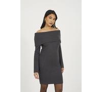 Brave Soul Bardot Ribbed Knit Mini Dress In Charcoal Charcoal M