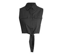 BRAVE SOUL Black M Elizabeth Tie Front Crop Shirt with Collar Detail