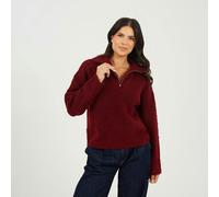 Brave Soul Women's Boucle Yarn Jumper With Zip Neck in Wine | Size: Large Brave Soul Wine L