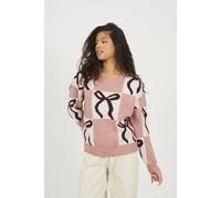 Brave Soul Bow Jacquard Knit Jumper In Pink Pink S