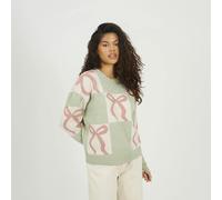 Bow Jacquard Knit Jumper Brave Soul Pale Green L