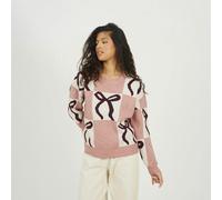 Brave Soul Bow Jacquard Knit Jumper - Pink - Pink - L