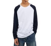 BRAVE SOUL Boys Long Sleeve Crew Neck T-Shirt with Contrast White/Navy 7-8 Years