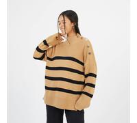 Brave Soul Women's Button Detail Striped Turtleneck Jumper in Camel | Size: Small Brave Soul Camel S