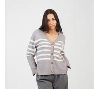 Brave Soul Button Through V-neck Stripe Cardigan - Grey - Grey - S