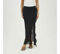 Brave Soul Chiffon Midi Skirt With Frill Detail - Black - Black - S