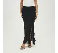 Brave Soul Chiffon Midi Skirt With Frill Detail - Black - Black - XS